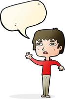 cartoon unhappy boy waving with speech bubble vector