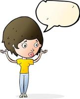 cartoon woman raising hands in air with speech bubble vector