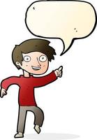 cartoon happy boy pointing with speech bubble vector