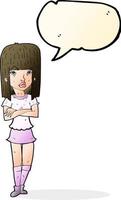 cartoon girl with crossed arms with speech bubble vector