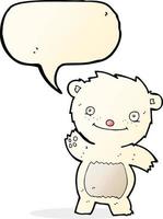 cartoon waving polar bear cub with speech bubble vector