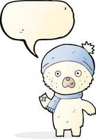 cartoon waving polar bear with speech bubble vector