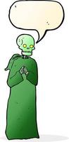 cartoon skeleton in black robe with speech bubble vector