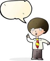 cartoon school boy answering question with speech bubble vector