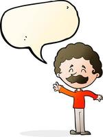 cartoon man with mustache waving with speech bubble vector