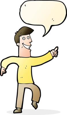 cartoon grinning man with speech bubble