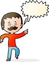 cartoon man with mustache pointing with speech bubble vector