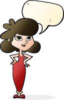 cartoon girl with hands on hips with speech bubble vector