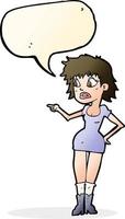 cartoon worried woman in dress pointing with speech bubble vector