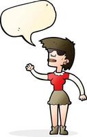 cartoon woman in spectacles waving with speech bubble vector