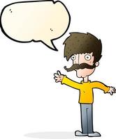 cartoon waving mustache man with speech bubble vector