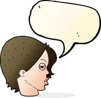 cartoon female face with narrowed eyes with speech bubble vector