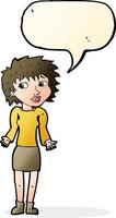 cartoon woman shrugging shoulders with speech bubble vector