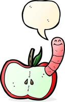 cartoon apple with worm with speech bubble vector