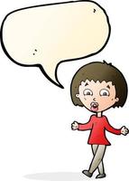 cartoon woman shrugging shoulders with speech bubble vector