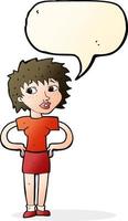 cartoon woman with hands on hips with speech bubble vector