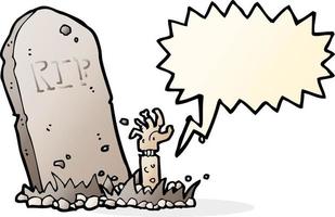 cartoon zombie rising from grave with speech bubble vector