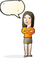 cartoon woman with folded arms with speech bubble vector