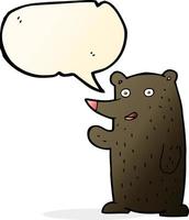 cartoon waving black bear with speech bubble vector