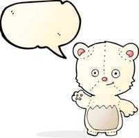 cartoon polar bear cub waving with speech bubble vector