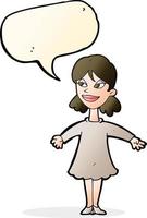 cartoon woman with open arms with speech bubble vector