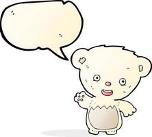 cartoon polar bear cub waving with speech bubble vector