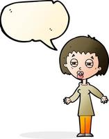 cartoon tired woman with speech bubble vector