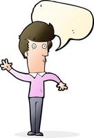 cartoon nervous man waving with speech bubble vector