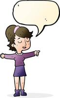 cartoon happy woman pointing with speech bubble vector