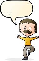 cartoon dancing man with mustache with speech bubble vector