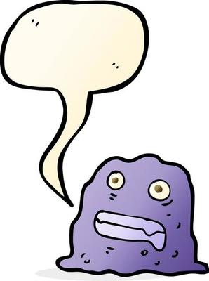 cartoon slime creature with speech bubble