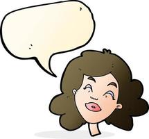 cartoon happy female face with speech bubble vector