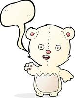 cartoon waving polar bear cub with speech bubble vector
