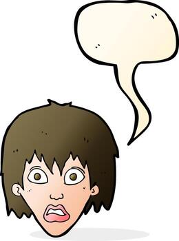 caricatura, asustado, mujer, con, burbuja del discurso vector