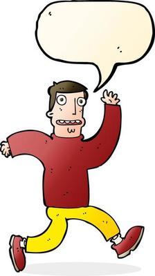 cartoon terrified man with speech bubble