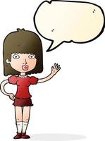 cartoon woman waving with speech bubble vector