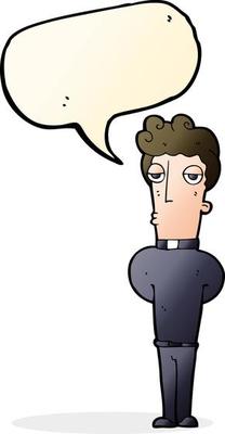cartoon priest with speech bubble