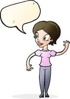 cartoon woman waving with speech bubble vector