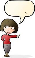 cartoon annoyed woman pointing with speech bubble vector