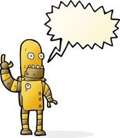 cartoon waving gold robot with speech bubble vector