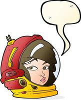 caricatura, mujer, astronauta, con, burbuja del discurso vector