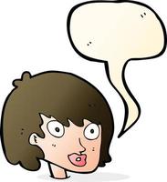 cartoon happy female face with speech bubble vector