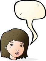 caricatura, cara femenina, con, burbuja del discurso vector