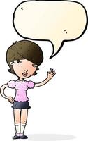 cartoon girl waving with speech bubble vector