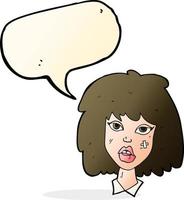 cartoon woman with bruised face with speech bubble vector