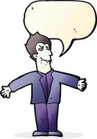 cartoon vampire man with open arms with speech bubble vector