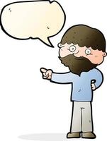 cartoon bearded man pointing with speech bubble vector