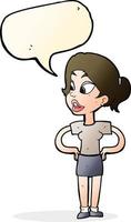 cartoon woman with hands on hips with speech bubble vector