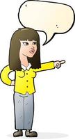 cartoon pretty woman pointing with speech bubble vector