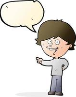 cartoon boy laughing and pointing with speech bubble vector